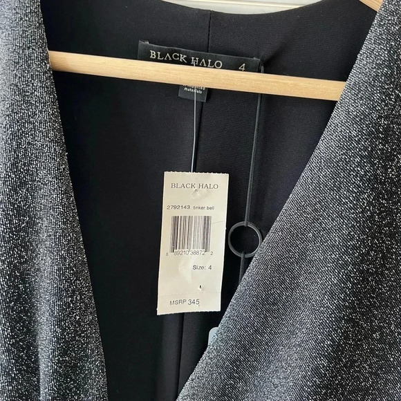 BLACK HALO NWT Lara Deep Plunge Mini Dress Metallic Tinker Bell 4 - Picture 8 of 9